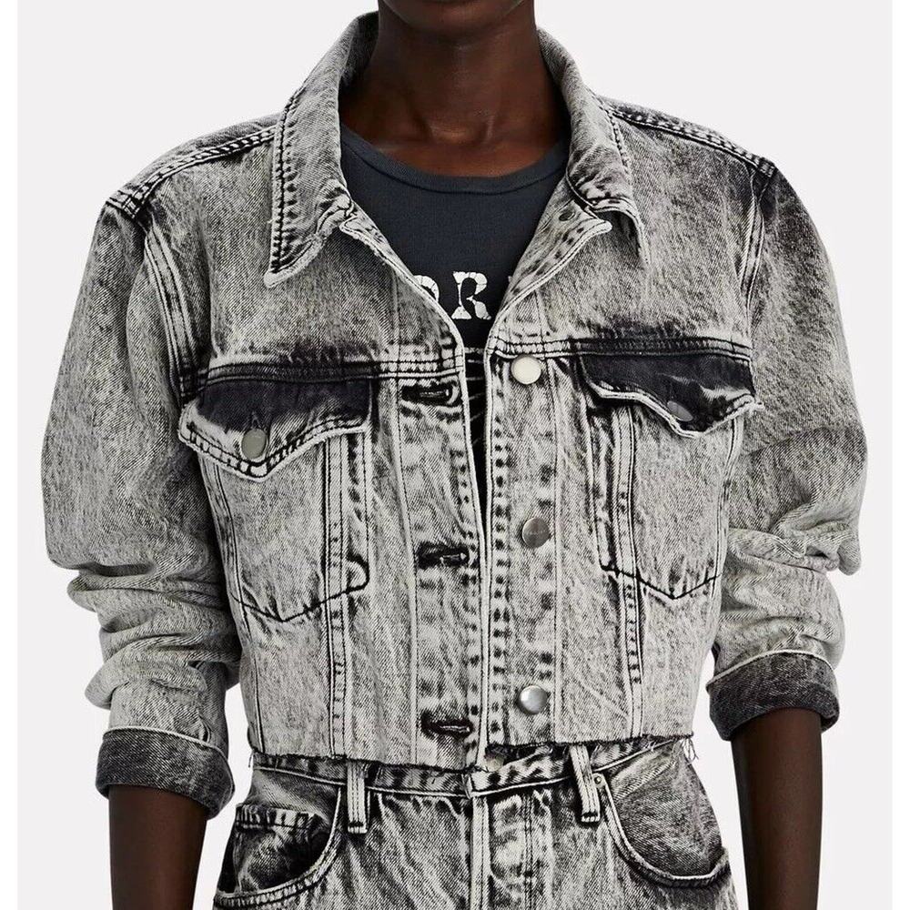 Frame Stonewashed Gray Faded & Distressed Crop Ja… - image 1